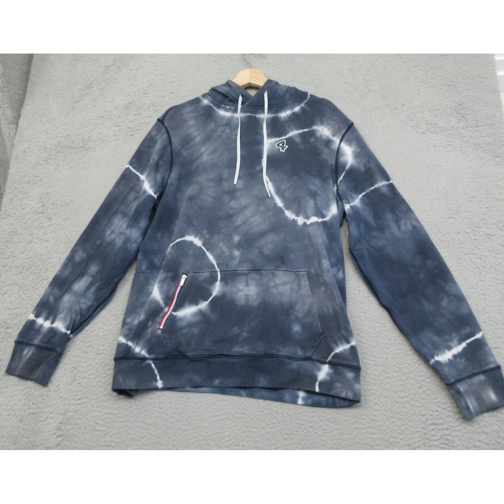 Fourlaps Hoodie Men L Blue TieDye Fleece Pullover Zip Pocket Kangaroo Streetwear